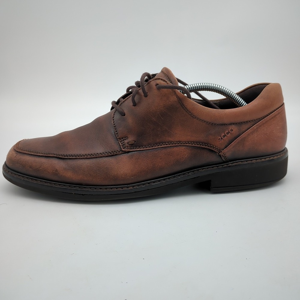 Ecco Holton Apron Toe Dress Shoes Mens 10 Brown Leather Oxford Lace Up EU 44